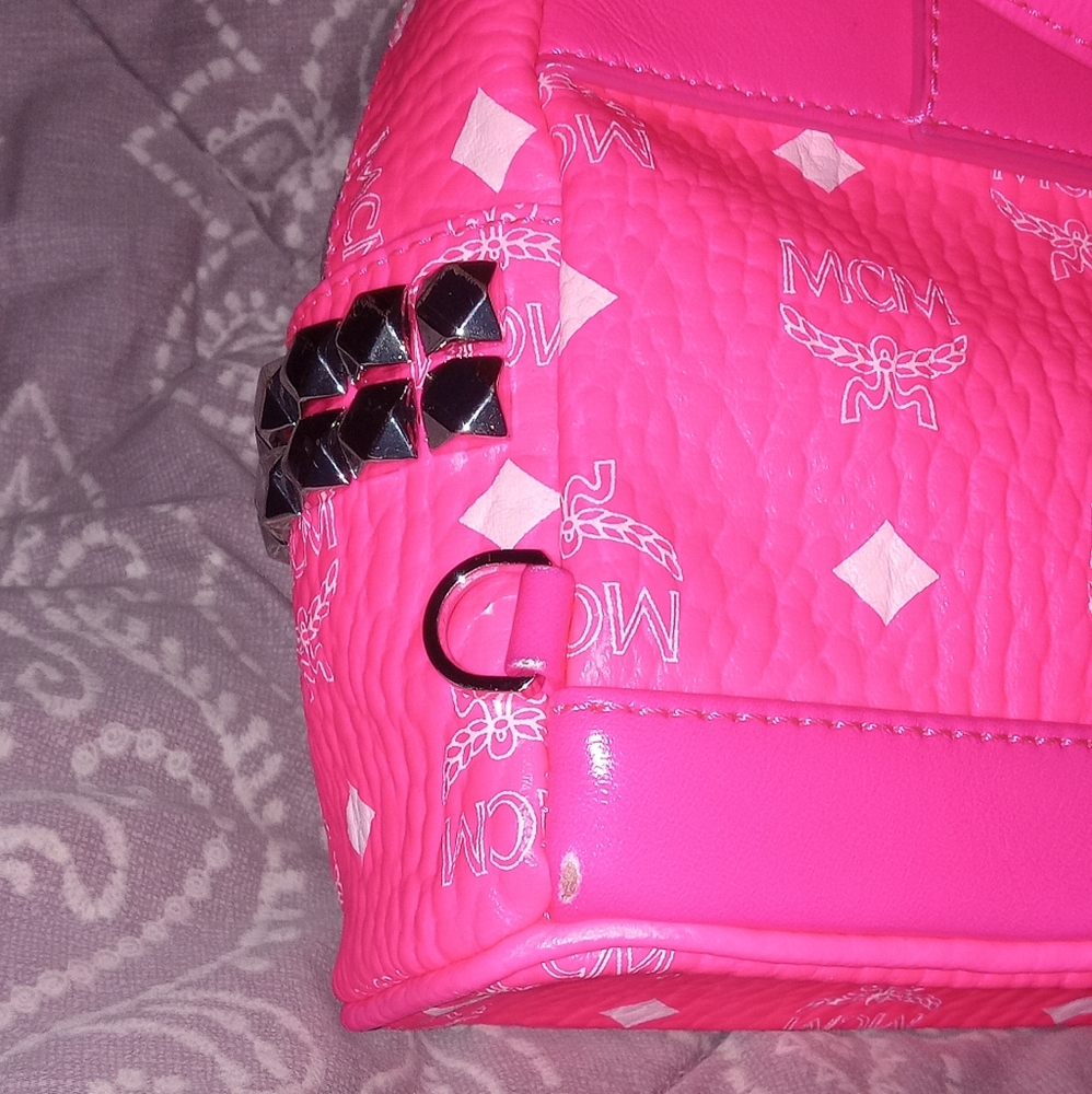 RARE Authentic MCM Neon Pink Mini backpack Crossbody bag - Picture 13 of 16